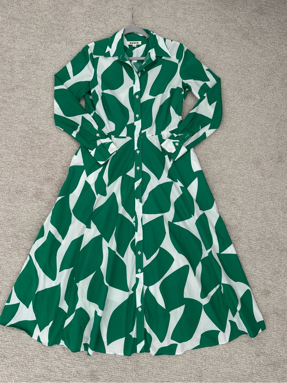 Boden Amy Floral Paisley Print Midi Shirt Dress Green White Size 8L  Long Sleeve - Picture 2 of 7